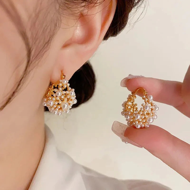 Dainty Statement Pearl Hoop Earrings