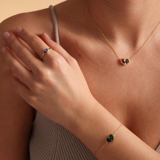Collier et bracelet cœur avec pierre de naissance Forever Linked