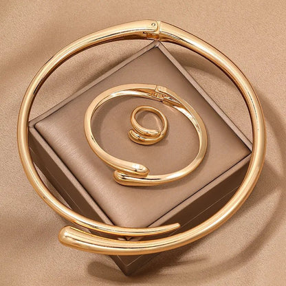 Modern Wrap Choker Necklace, Bracelet, Ring Set
