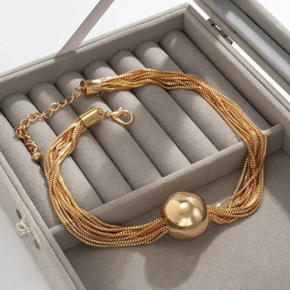 Posh Multi Layered Chain Ball Necklace and Bracelet