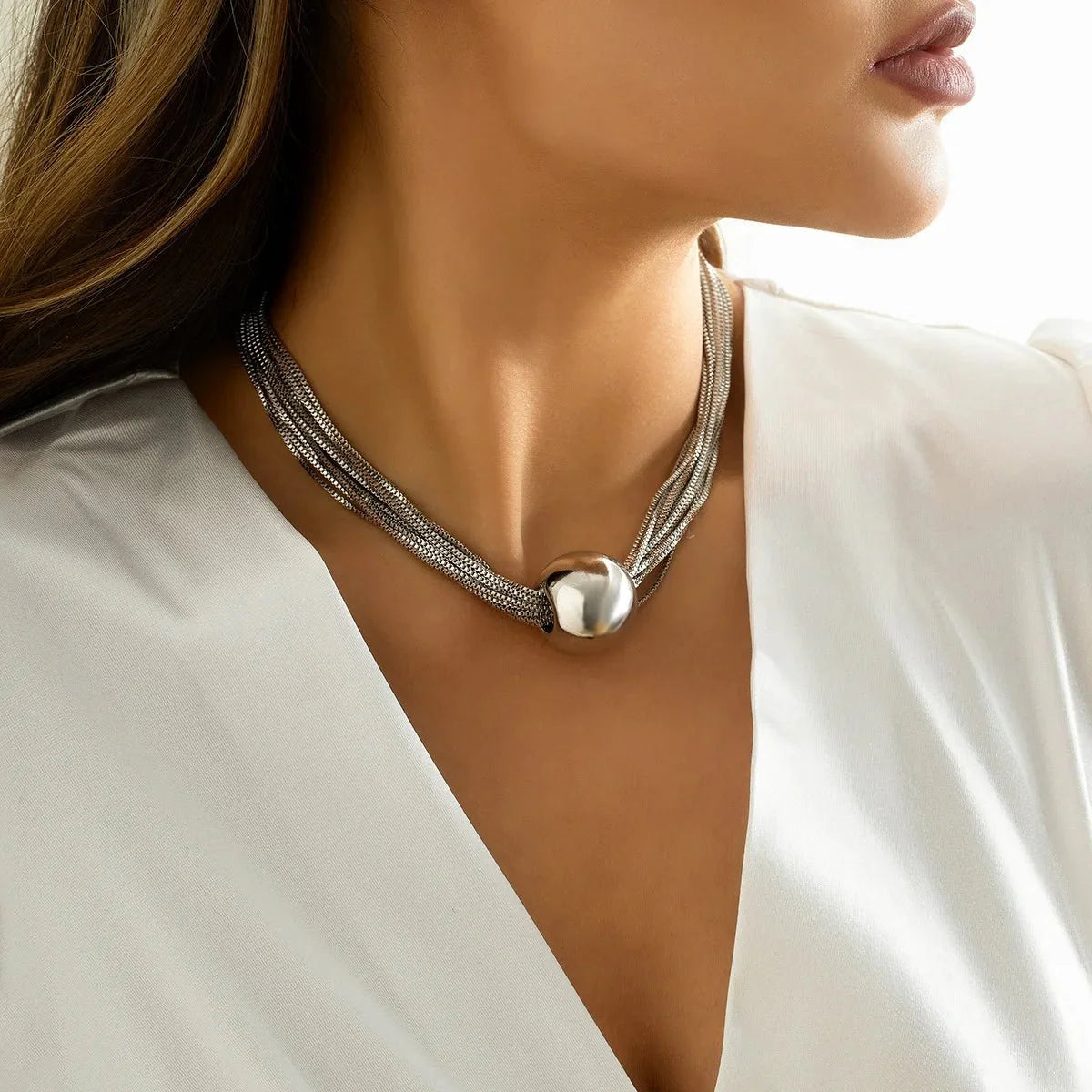 Posh Multi Layered Chain Ball Necklace and Bracelet