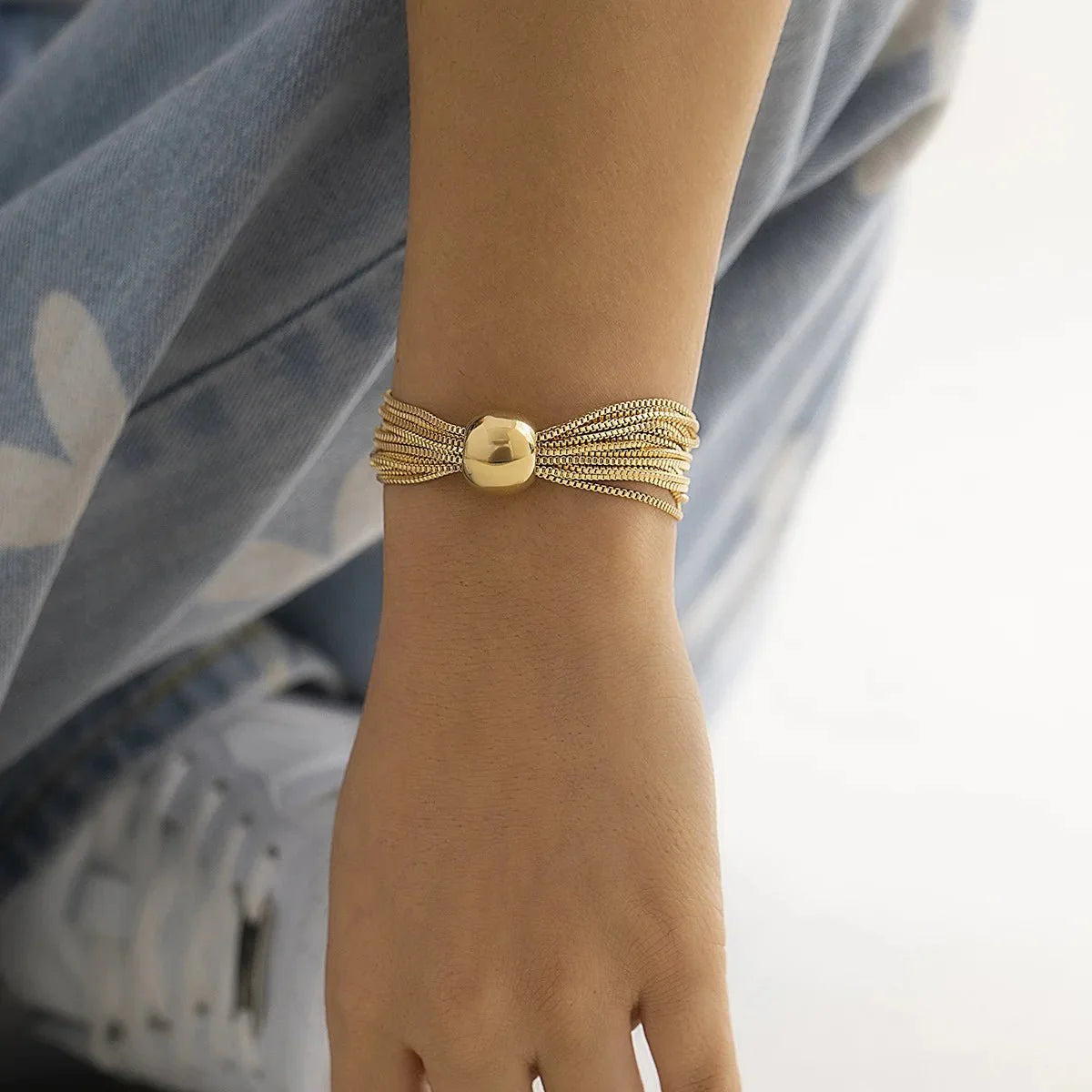 Posh Multi Layered Chain Ball Necklace and Bracelet